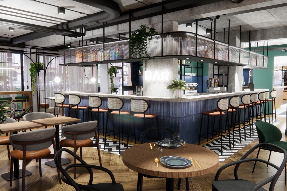 Belson Bar mit Sitzhockern